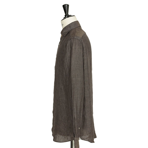 【美品✨】フィナモレ リネン100% カッタウェイ 長袖シャツ ブラウン M Finamore（フィナモレ）｜Finamore / フィナモレSIMONEシモーネ